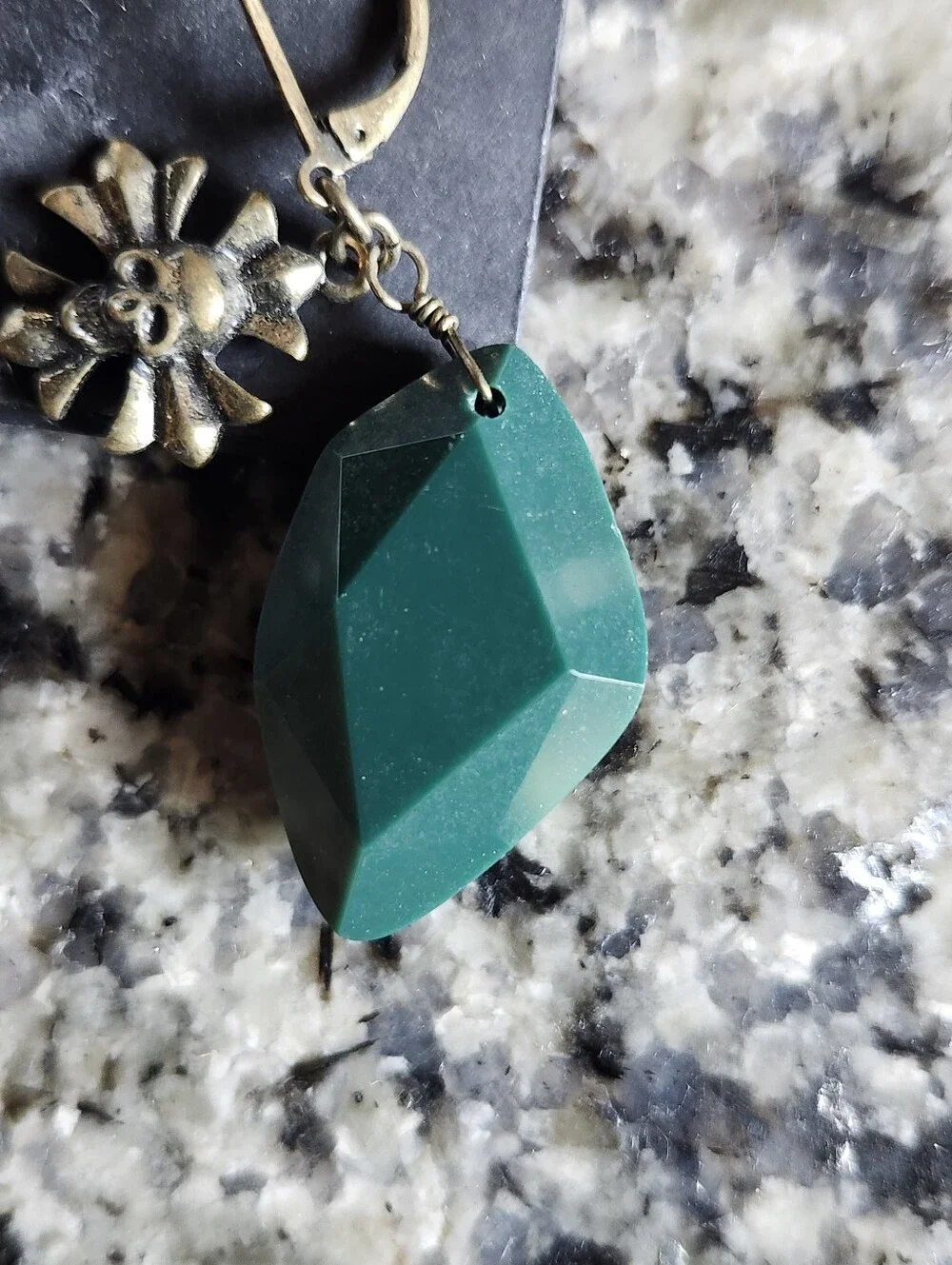 Rock & Republic Teal Faceted Teardrop Earrings with Skull Flower Accents